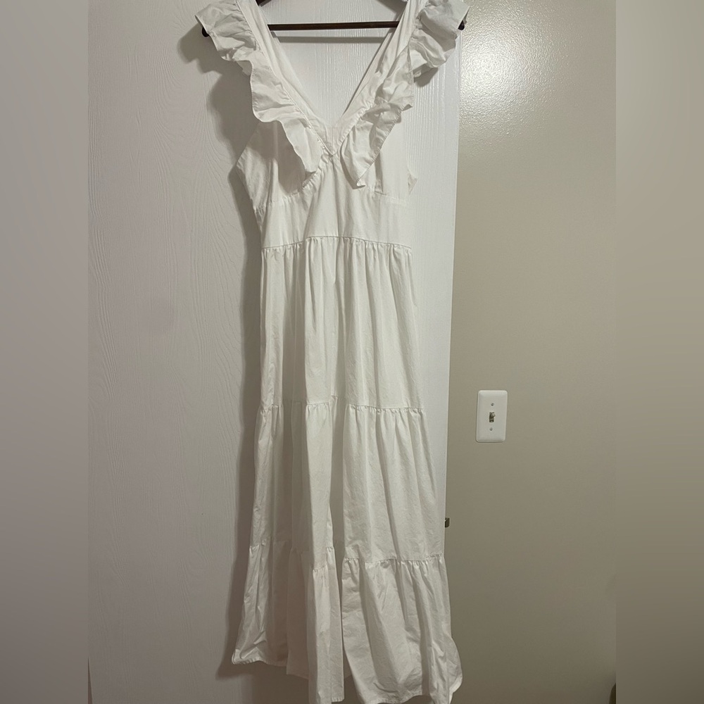 Francesca's White Ruffle Maxi Dress